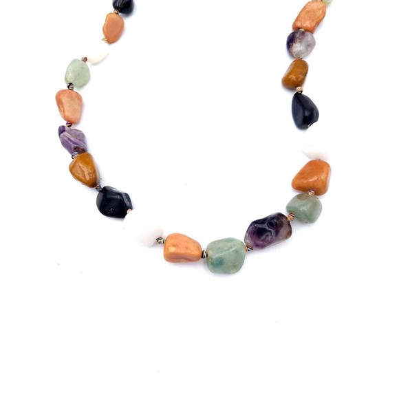 Multicolor Polished Gemstone Necklace Quartz Tigers Eye Jadeite Amethyst - Picture 6 of 7